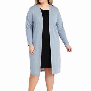 Ashley Stewart Ribbed Open Front Duster Jacket Chambray Blue NWT Size 18 20